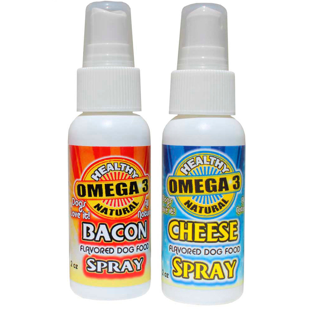 Bacon Spray Dog Food Topper 2 oz and Cheese Flavored Spray 2